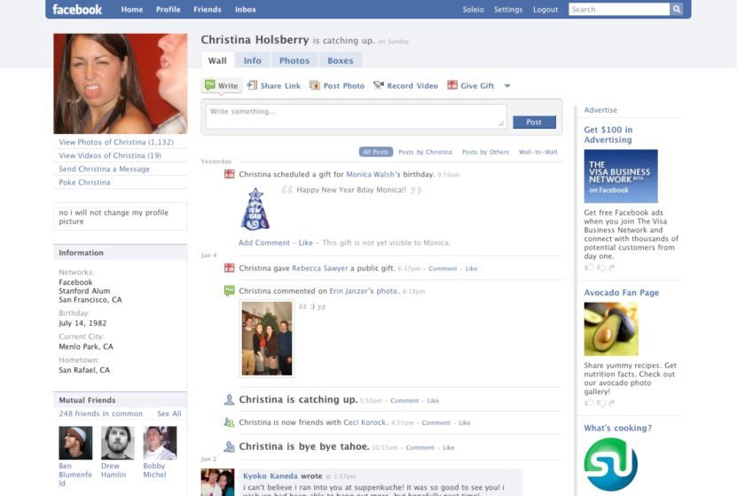 Facebook profile design circa 2008
