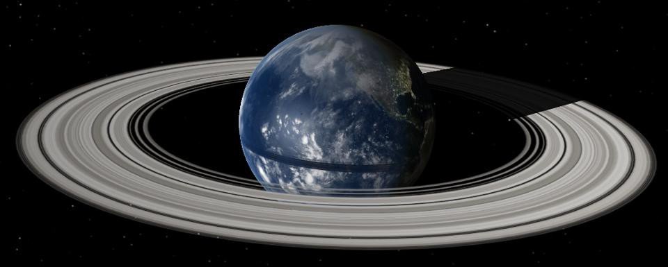 A ringed system around Earth, which could occur if the Moon were destroyed in just the right way. Image credit: Wikimedia Commons user Grebenkov, as an add on to the work of Eugene Stauffer.