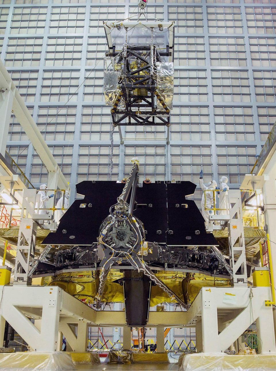 The science instruments aboard the ISIM module being lowered and installed into the main assembly of JWST in 2016. These instruments were complete years before, and won’t even get their first use until 2019 at the earliest.