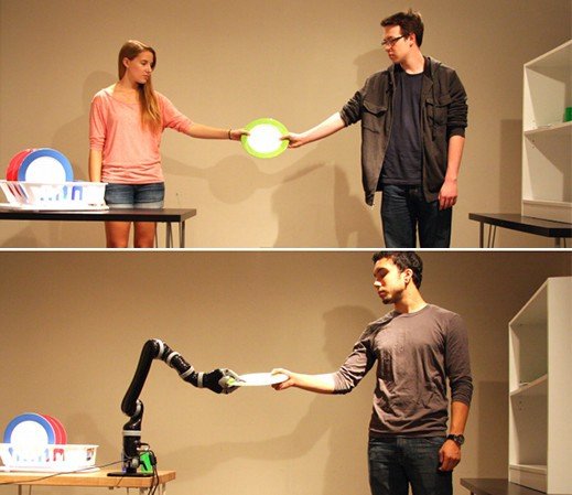 Human-human and Human-Robot handovers in a household scenario. From “Adaptive Coordination Strategies for Human-Robot Handovers”, Chien-Ming Huang et. al.