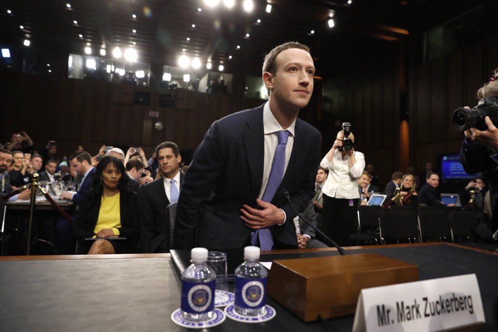 Facebook founder Mark Zuckerberg testifying before the Senate Judiciary Committee, April 18, 2018. Since 2006, Mark Zuckerberg, founder and CEO of Facebook, is often called to appear before Congress to address privacy and security concerns about his company’s social media platform. Facebook’s over two billion users check in on average 14 times per day and 60 percent of them get their news primarily from the platform’s newsfeed. During the 2016 US presidential elections, Facebook accounts were manipulated by Russia to provoke anxiety and fear about certain candidates and social issues in the US. Credit: PBS NewsHour.