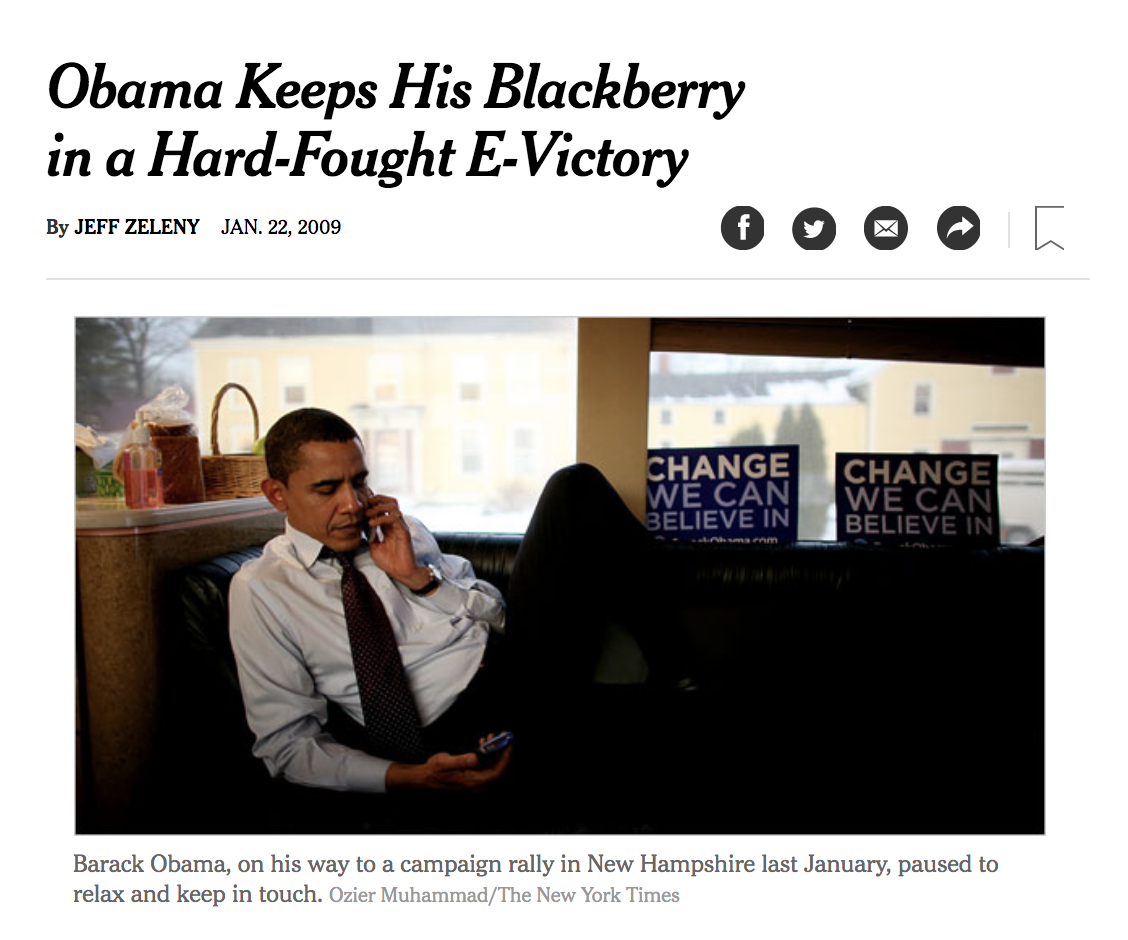 The New York Times covers Obama’s challenge to keep his BlackBerry.