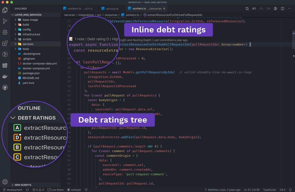 Preview of what tech debt tracker looks like in the code. Image from Tech Debt Tracker.
