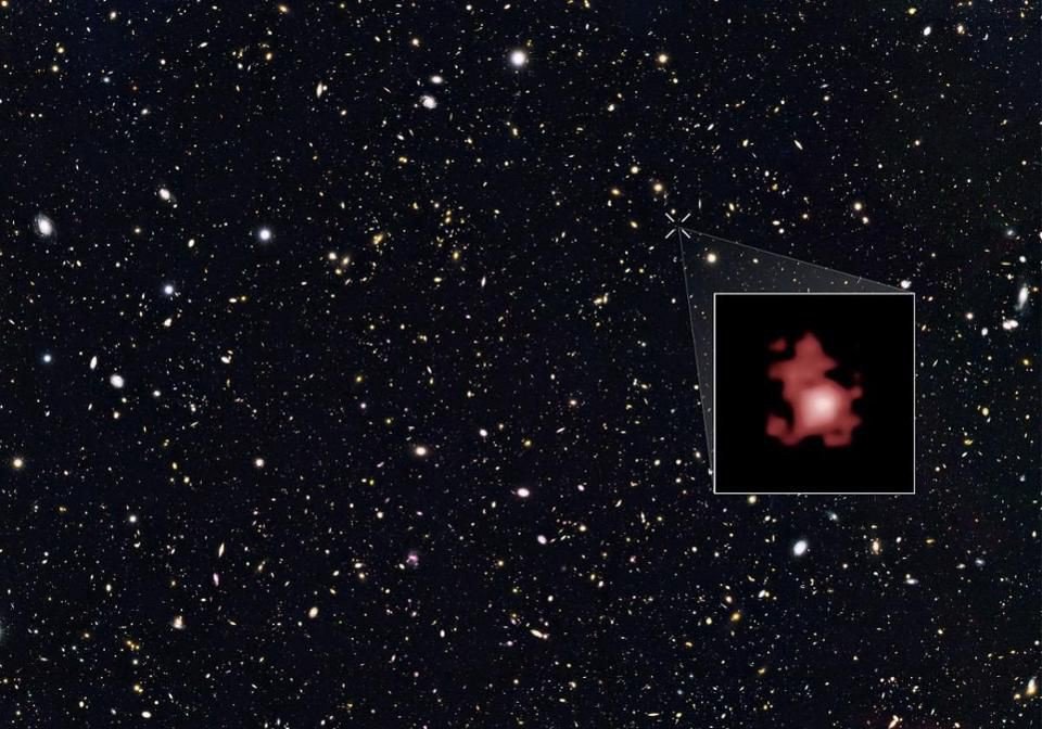 The GOODS-N field, with galaxy GN-z11 highlighted: the presently most-distant galaxy ever discovered. (NASA, ESA, P. Oesch (Yale University), G. Brammer (STScI), P. van Dokkum (Yale University), and G. Illingworth (University of California, Santa Cruz))