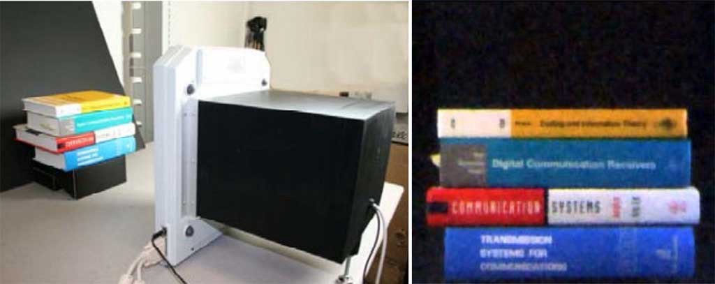 The Bell Labs lensless LCD camera and an example photo taken with it