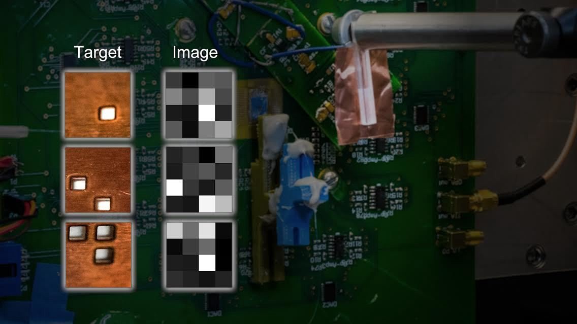 Caltech’s chip-sized lensless camera with example images