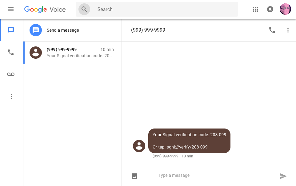 Signal registration message received in Google Voice. Source: OpenNews